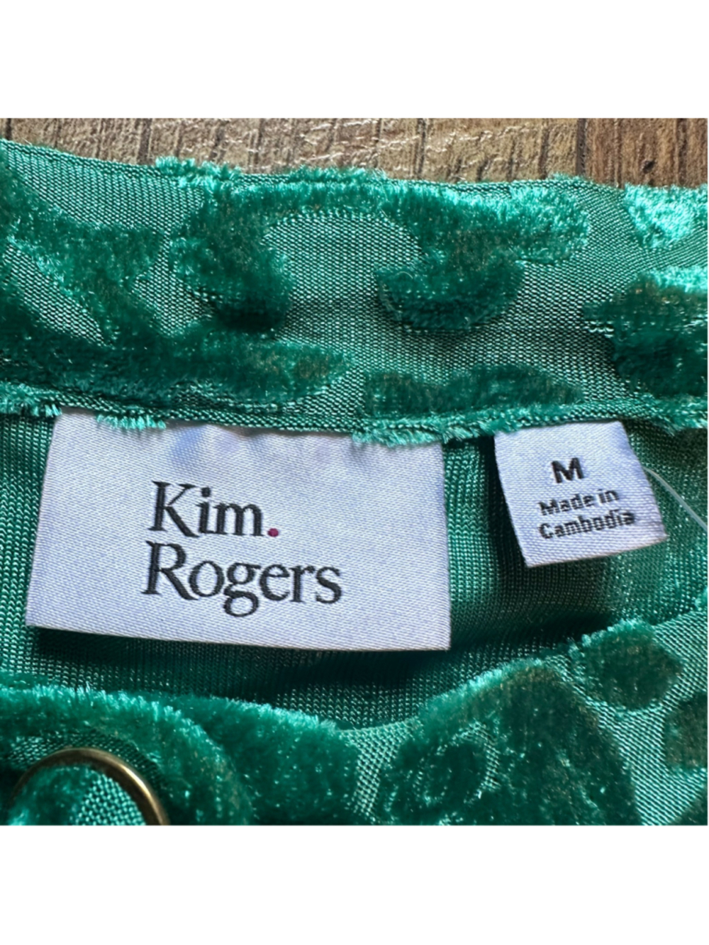 Women's Kim Rogers Green Velvet Floral Blouse Size M F26 - Picture 6 of 14
